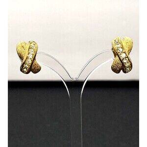 Vintage Authentic Christian Dior Cross Rhinestone Gold Tone Earrings Clip on